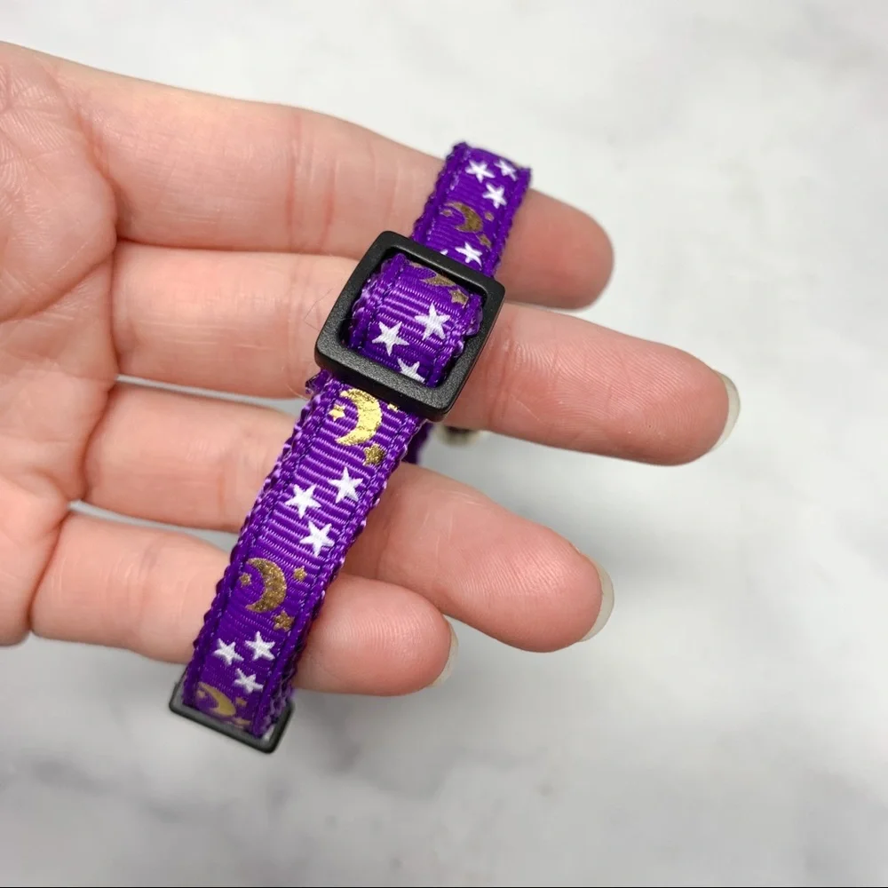 NEW Adult Cat Breakaway Collar Metallic Moon Stars Celestial Purple Adjustable